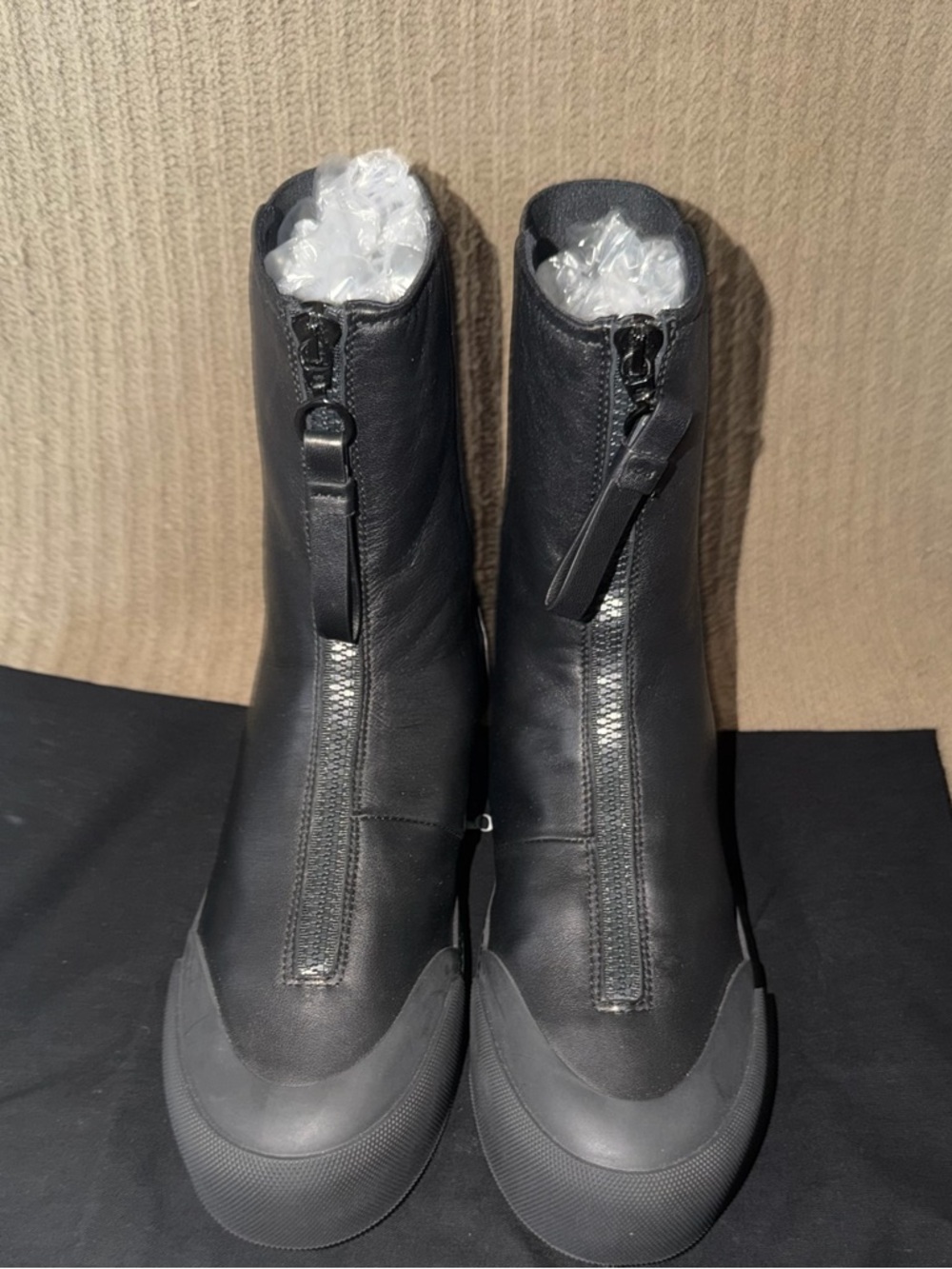 Emporio Armani Black Front-Zip Leather Ankle Booties
